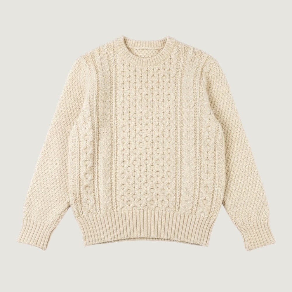 Vintage Fisherman Cable Knit Sweater Women L Cream Ivory Chunky Wool Heritage
